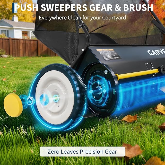 Garvee 26 Inch Push Lawn Sweeper, Leaf and Grass Collector - Image 2
