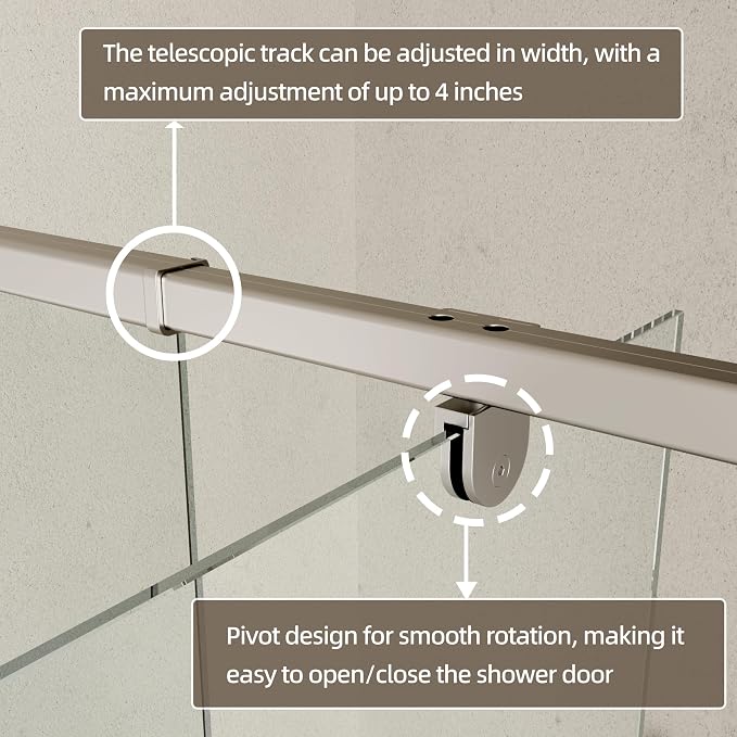 44-48" W x 71" H Pivot Swing Glass Shower Door, Pivot Frame Shower Door - Image 4