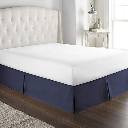 Bed Skirt - 100% Cotton 800 Thread Count Box Pleated Bed Skirt - Luxury Pleated Dust Ruffle, Hotel Quality Modern Bed Skirt, Easy Fit with 12 Inch Tailored Drop, RV Bunk 42X80, Navy Blue