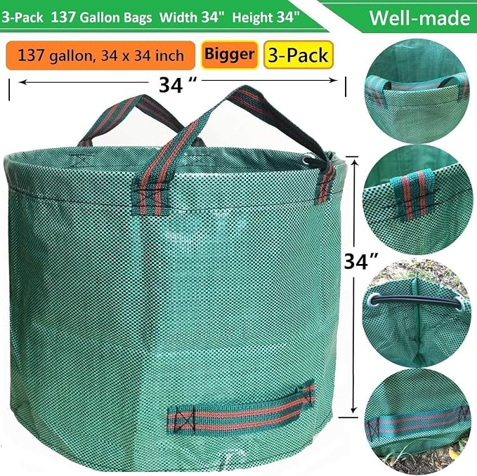Professional 3-Pack 137 Gallon Lawn Garden Bags Big Yard Waste Bags - Image 4