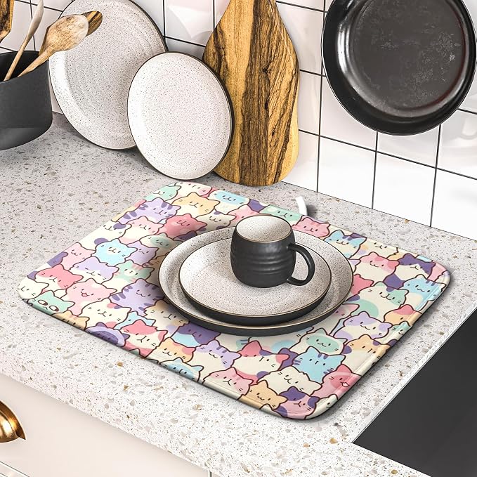 Colorful Cats Dish Drying Mat 16x18 inch Cute Animal Microfiber Reversible Fast - Image 5