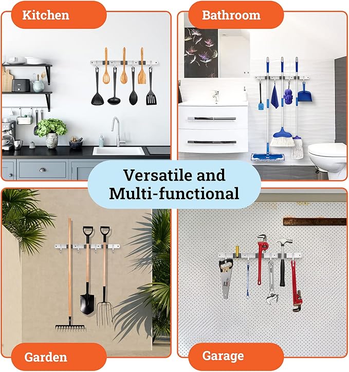 Mop and Broom Holder Wall Mount – Heavy-Duty Closet Organizer - Image 4