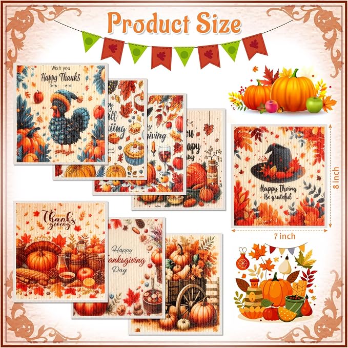 Lucomb 8 Pack Thanksgiving Swedish Dishcloths - Image 2