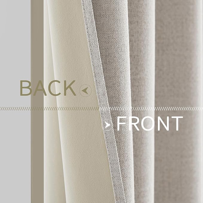 MIULEE Linen Textured Curtains for Bedroom Solid 100% Blackout Thermal Insulated Cream White Grommet Room Darkening Curtains & Drapes Luxury Decor for Living Room Nursery 52 x 54 Inch (2 Panels)