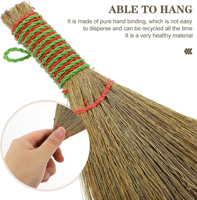 Small Hand Broom 5.5 Inch Straw Bristle Desktop Duster Lightweight Natural Mini - Image 3