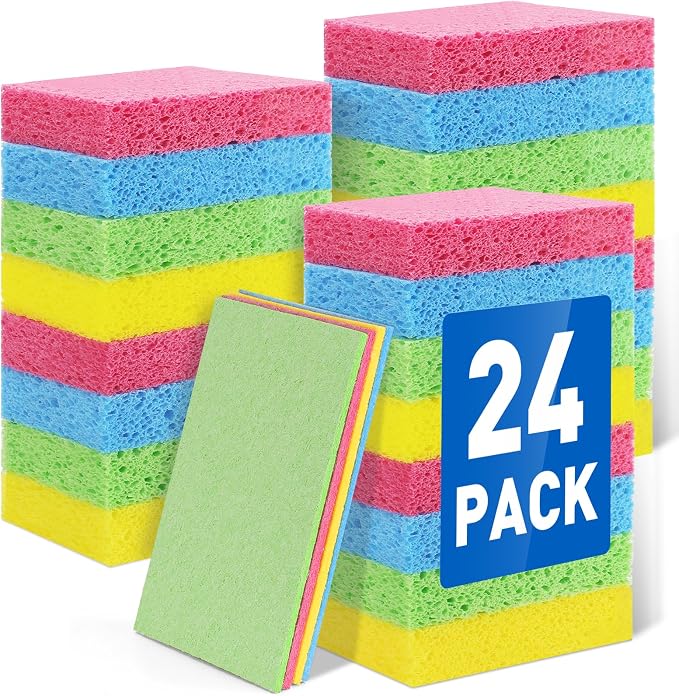 24 Pack Compressed Cellulose Sponge, Non Scratch Kitchen Sponges by NEOACT