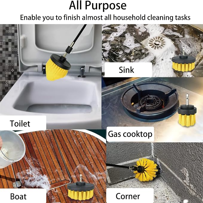 8 Pack Drill Brush Attachment Set, 1/4in Power Scrubber Brush+ Extend Long Rod - Image 7