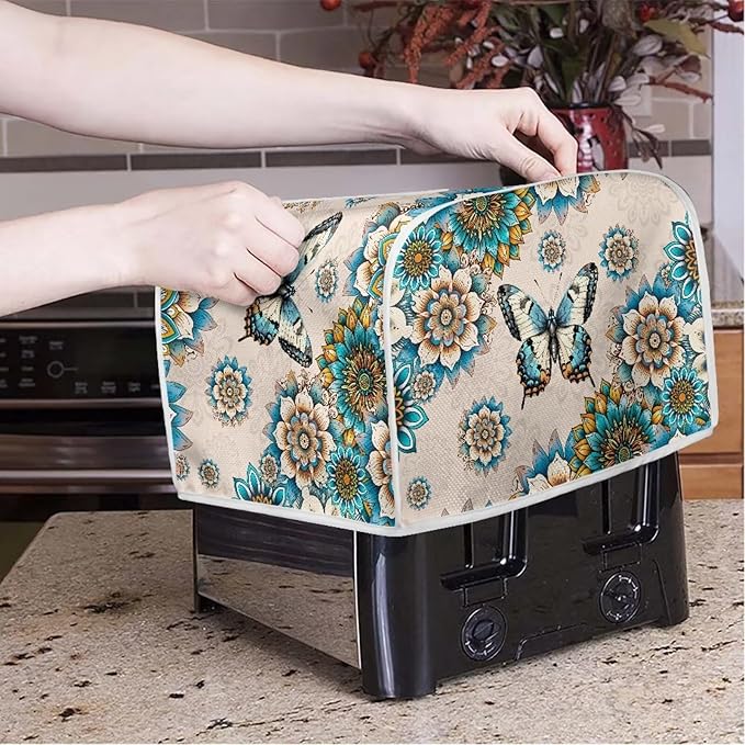 Boho Mandala Printed Toaster Cover for Anti-Dust & Fingerprint, Butterfly Printed Kitchen Small Appliance, Microwave Toaster Oven Cover Decor Accessories for Kitchen