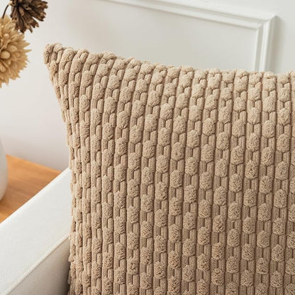 Kevin Textile 14x36 Inch Long Lumbar 1 Pack Boho Decorative Throw Pillow Cover Soft Striped Corduroy Rectangle Cushion Case Farmhouse Solid Color Accent for Living Room Couch Sofa Bed, Tan