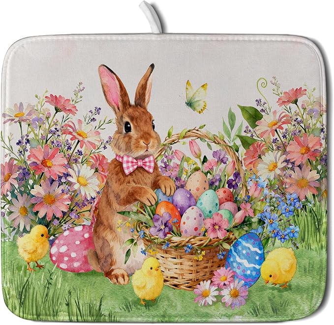 Spring Easter Dish Drying Mat for Kitchen Counter Colorful Egg Holiday by Giwawa