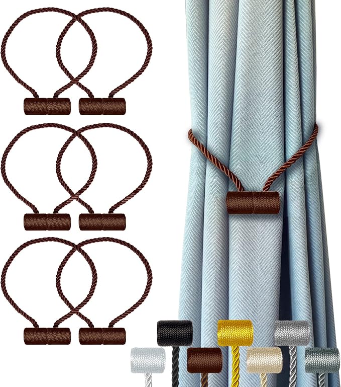 Hion Magnetic Curtain Tiebacks Dark Brown 6 Pack, Curtain Tiebacks Buckles by Hion