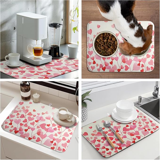 Happy Valentines Day Dish Drying Mat Valentine Drying Matt Kitchen Counter Love - Image 7