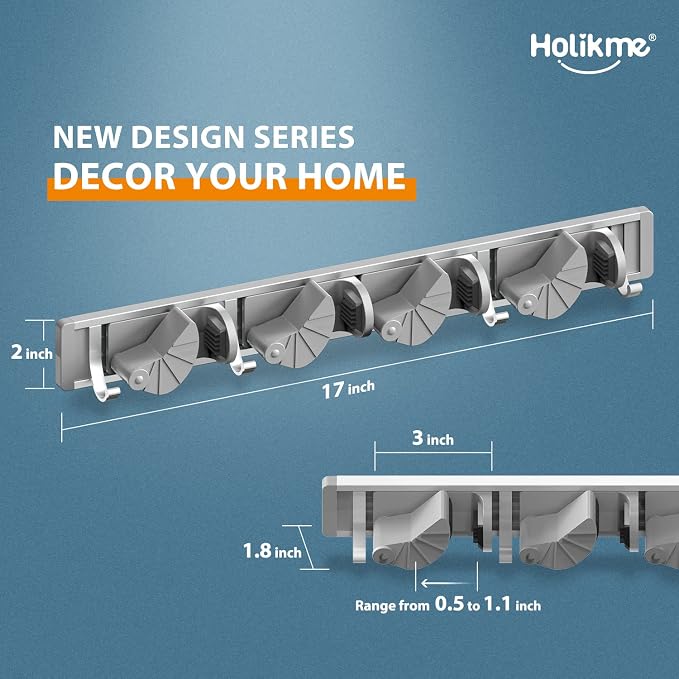 Holikme Mop Broom Holder Wall Mount Metal Pantry Organization and Storage - Image 6