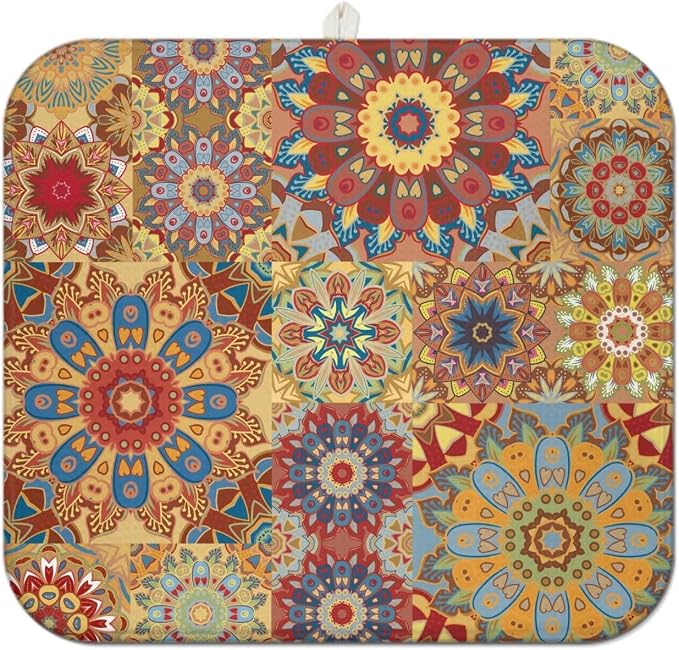 Boho Dish Drying Mat for Kitchen Countertops, Bohemian Floral Microfiber Drying by Unknown