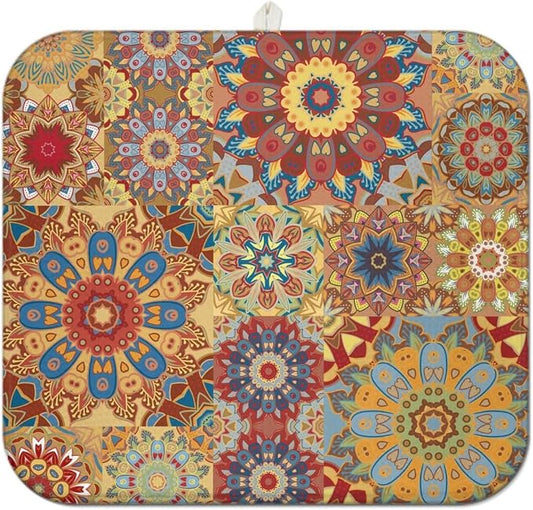 Boho Dish Drying Mat for Kitchen Countertops, Bohemian Floral Microfiber Drying by Unknown