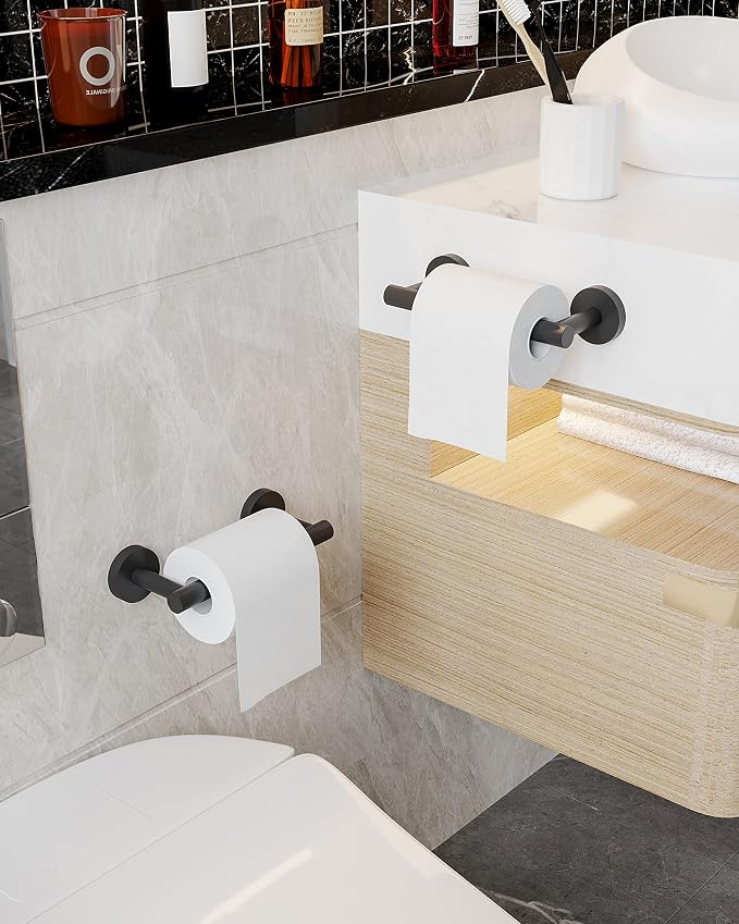 Matte Black 2 Pack Toilet Paper Holder SUS304 Stainless Steel Double Post - Image 3