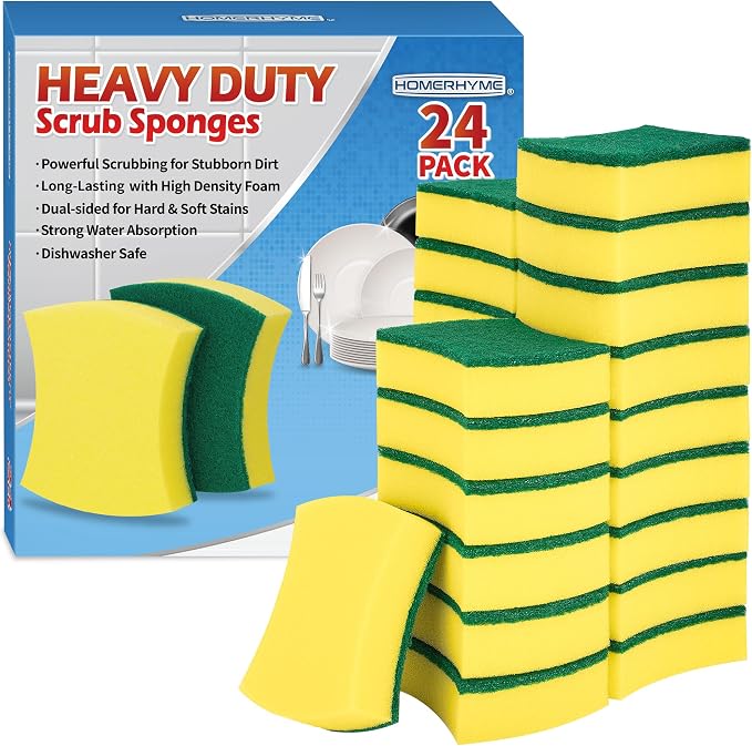 HOMERHYME Heavy Duty Scrub Sponges 24 Pack, Double-Side Design, Long-Lasting by HOMERHYME
