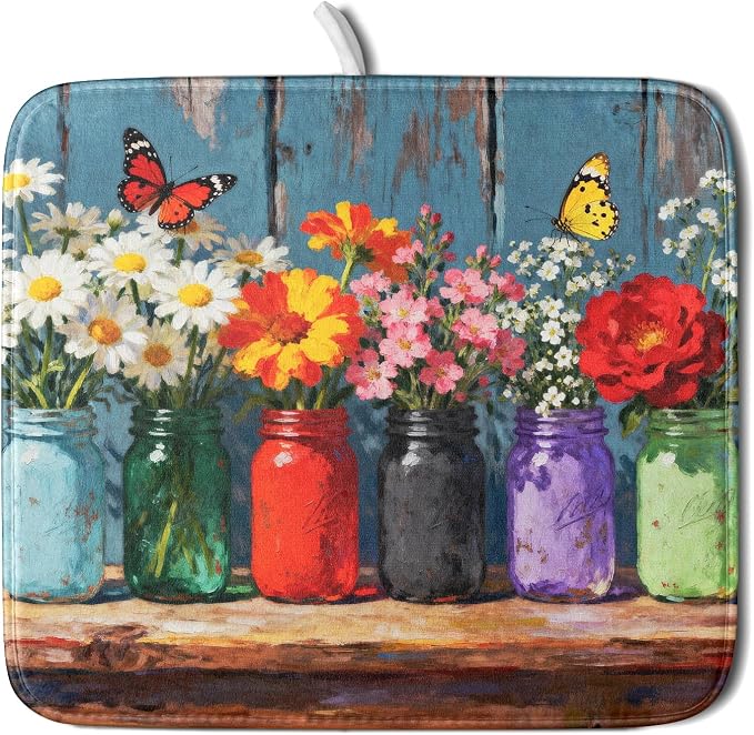 Spring Summer Floral Dish Drying Mat by Aytipun