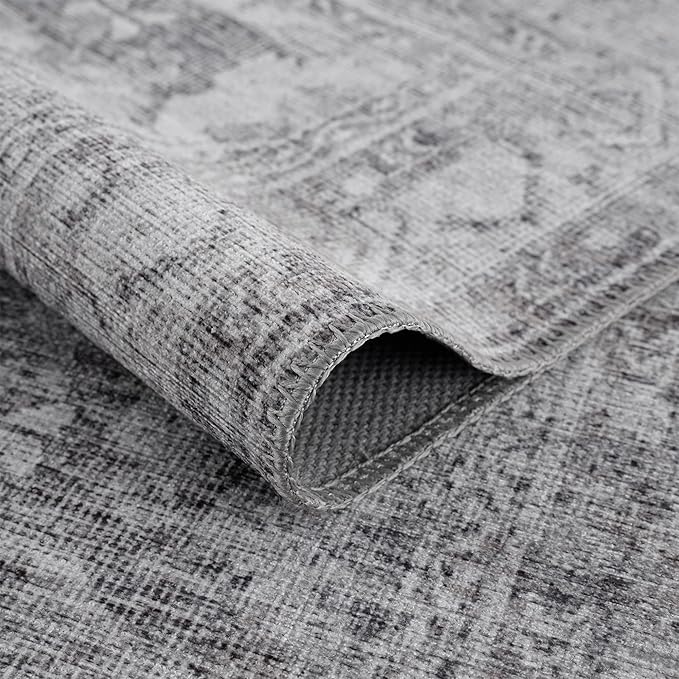 Bloom Rugs Washable 4' x 6' Rug - Ivory/Silver Gray Traditional Area Rug for Living Room, Bedroom, Dining Room, and Kitchen - Exact Size: 4' x 6'