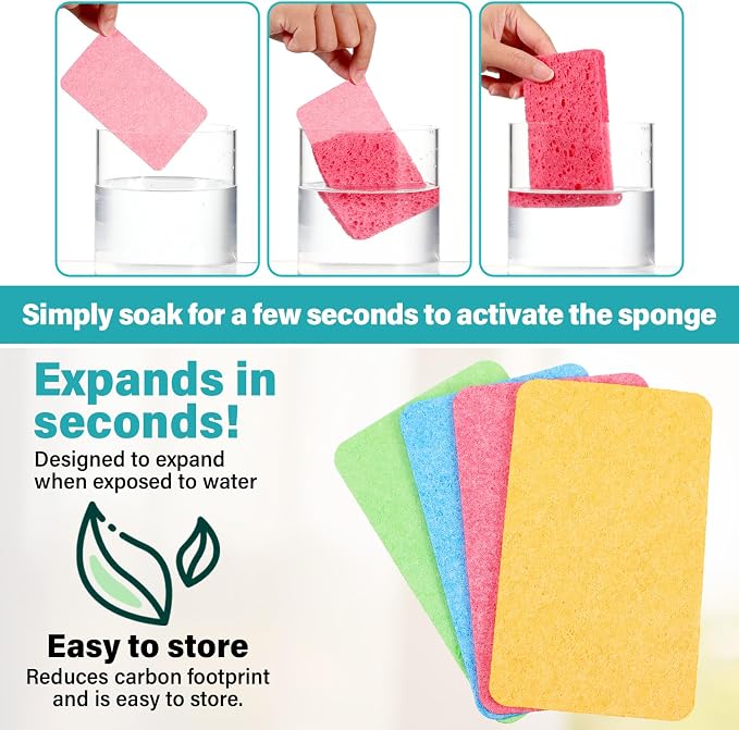 100 Pcs Kitchen Sponges Bulk, Natural Compressed Cellulose Sponges - Image 5