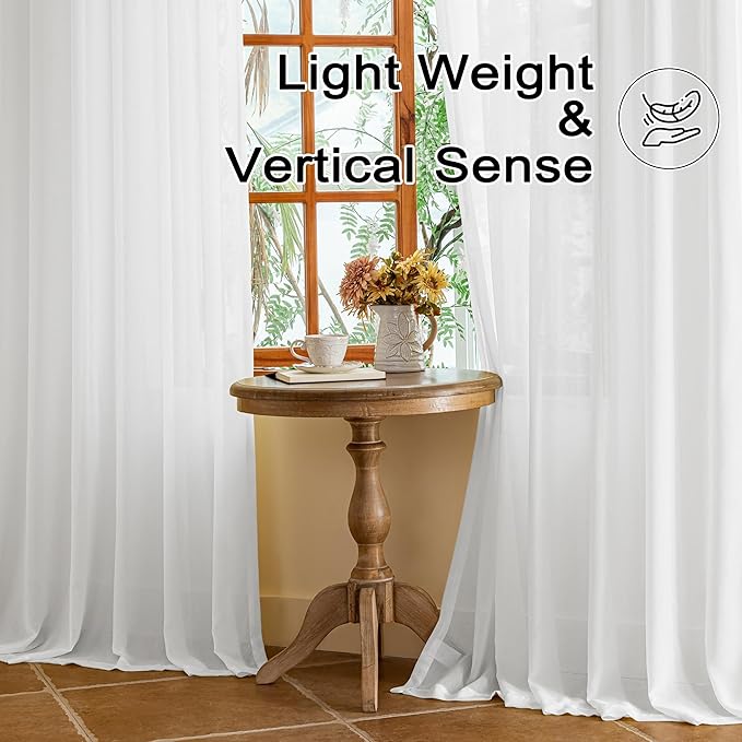MAIHER 84 Inch Wide White Pinch Pleat Curtains 96 Inches Long for Living Room Sheer Pleated Drapes with Hooks Tree Branch Light Filtering 96 Inch Curtains for Patio, White, 84" W x 96" L, 2 Panels