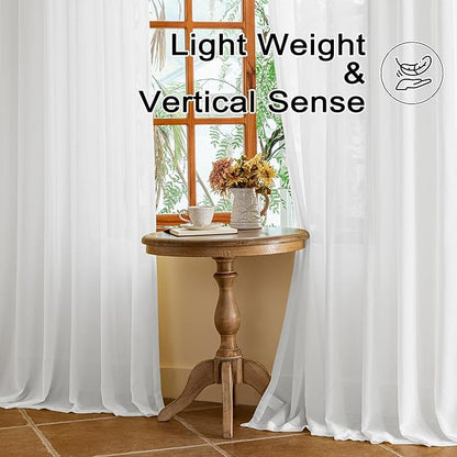 MAIHER 84 Inch Wide White Pinch Pleat Curtains 96 Inches Long for Living Room Sheer Pleated Drapes with Hooks Tree Branch Light Filtering 96 Inch Curtains for Patio, White, 84" W x 96" L, 2 Panels