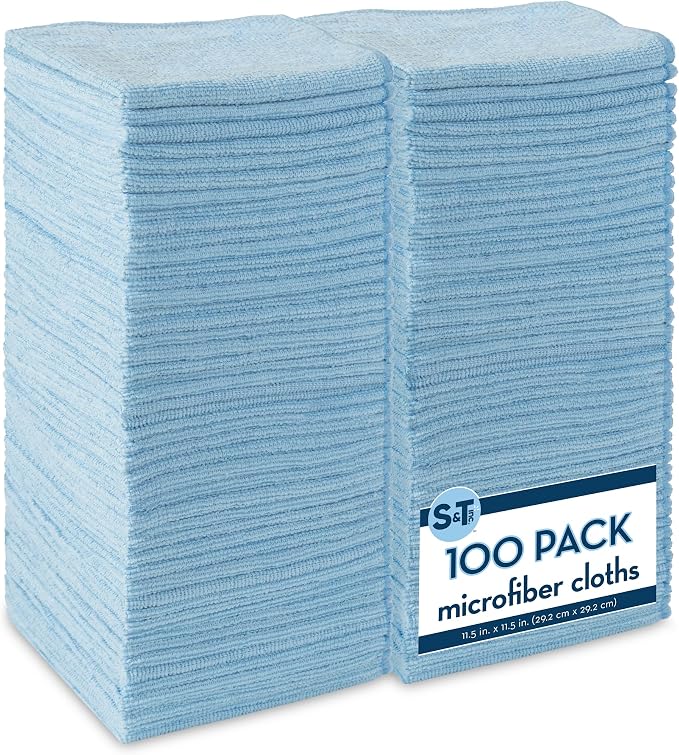 S&T INC. 100 Pack Microfiber Cleaning Cloth, Bulk Towels by STINC