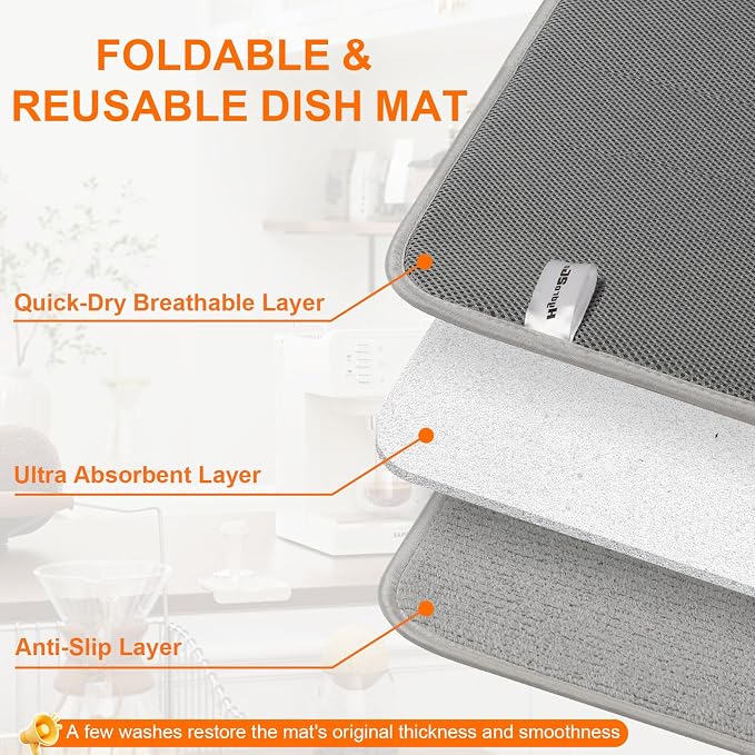 Dish Drying Mat 24 x 17 in, Large Microfiber Drying Mats, Absorbent Quick Dry - Image 5