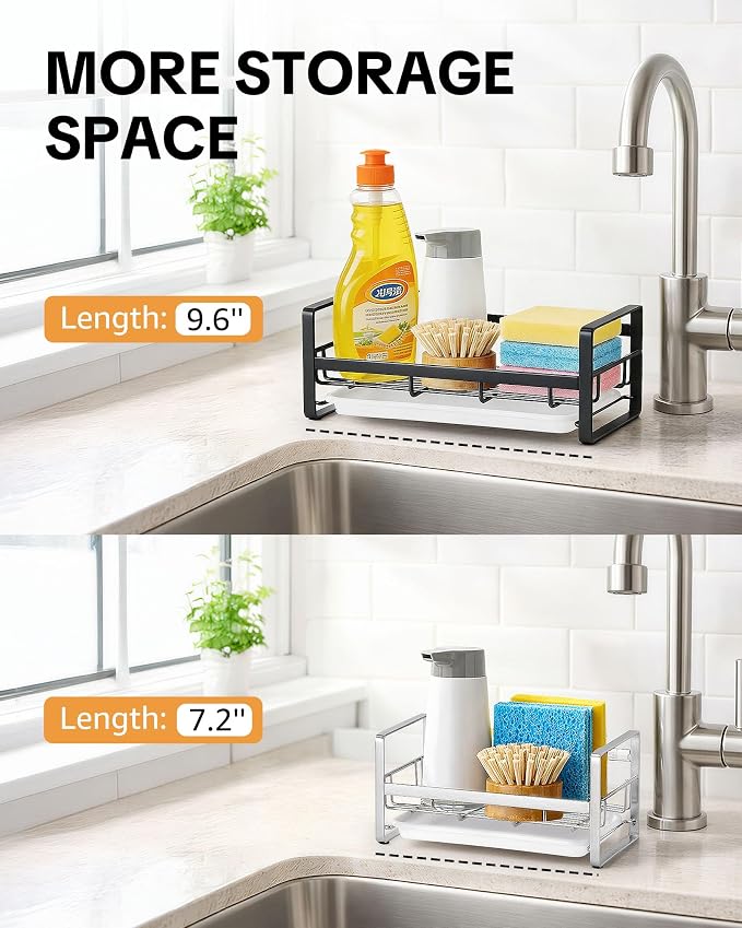HULISEN Large Sponge Holder, 304 Stainless Steel Kitchen Soap Dispenser Caddy - Image 2