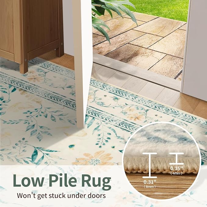 Floral Rug for Living Room Bedroom, 6x9 Washable Rug, Vintage Boho Area Rug - Image 7
