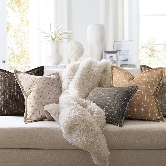 ZWJD Throw Pillow Pillow Covers 20x20 Set of 2 Soft Polyester Textured Pillow - Image 5