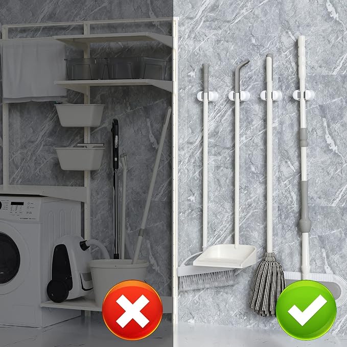 BEZOX Broom Holder, Self-adhesive Cleaning Suppliers Hanger Stands Rack - Image 2