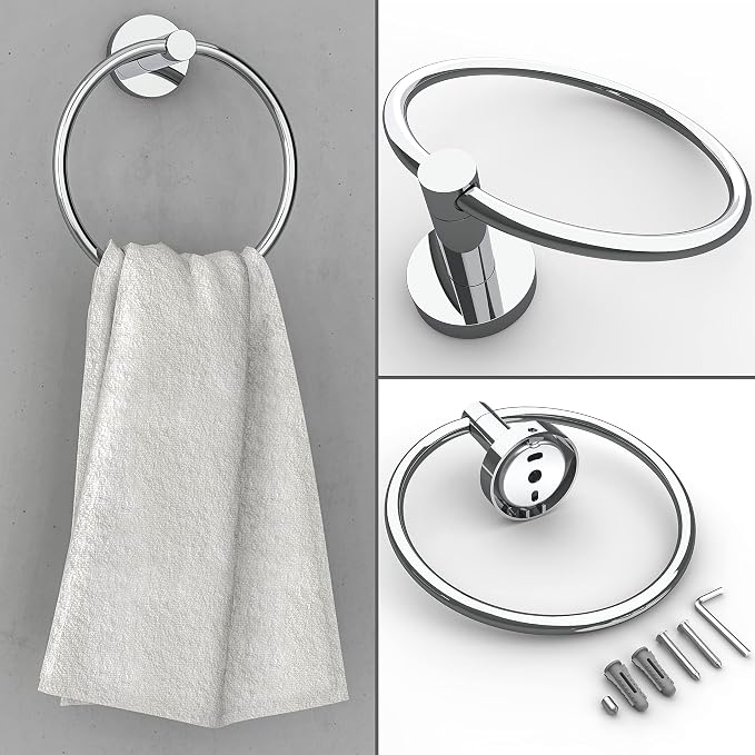 Polished Finish Toilet Paper Holder & Towel Ring SUS304 Stainless Steel 2pc - Image 4