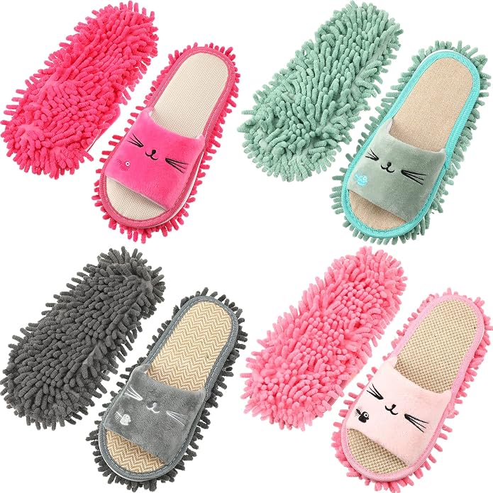 Wesiti 4 Pairs Washable Mop Slippers Microfiber Funny Mop Shoes Floor Cleaning by Unteilti