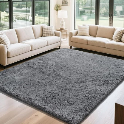 Fluffy Rug Shaggy Area Rug, Dark Grey 10x14 Area Rugs for Bedroom, Super Soft Shaggy Rugs for Living Room Bedroom Kids Room Home Decor, Upgrade Anti-Skid Rectangular Fuzzy Rug