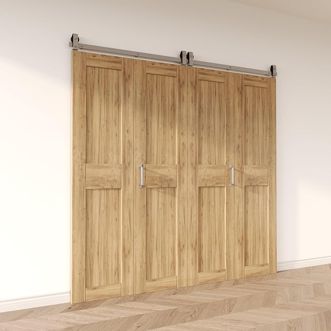 Homacer 90in Brushed Nickel Top Mount Bi-Folding Sliding Barn Door Hardware Kit - Image 2