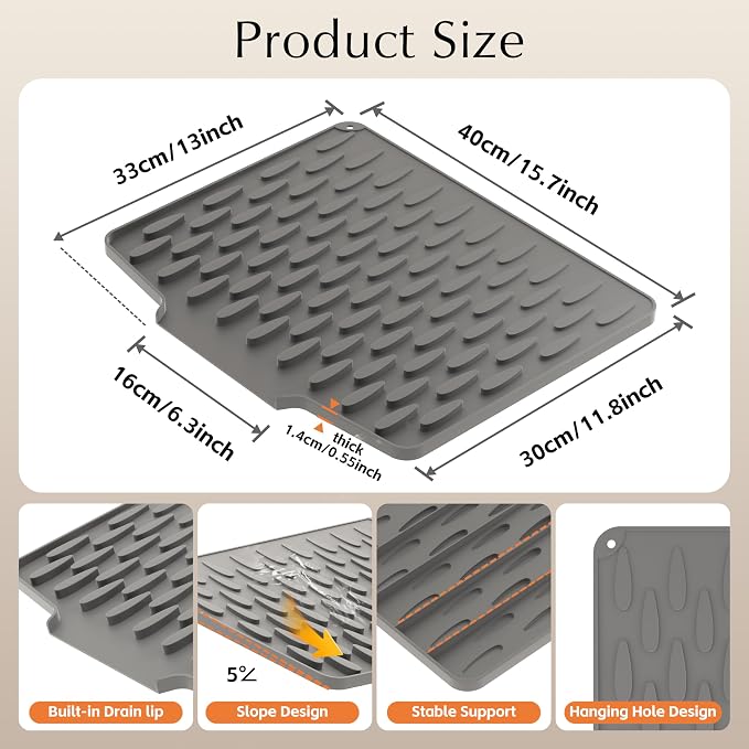 Silicone Dish Drying Mat for Kitchen Counter or Sink - Image 2
