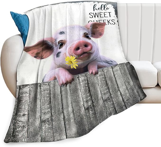 Funny Pig Farm Throw Blanket - Soft, Warm, Cozy Fleece for Couch, Sofa, Bed - 60"x50" for Girls, Women, Men, Boys