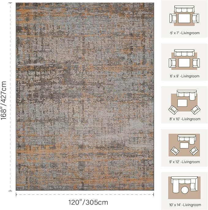 10x14 Extra Large Washable Area Rug, Soft Abstract Vintage Rug - Image 2