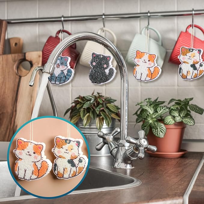 8 Pcs Christmas Sponges Dish Scrubber, Cute Kitchen Scrub Dual Sided - Image 6