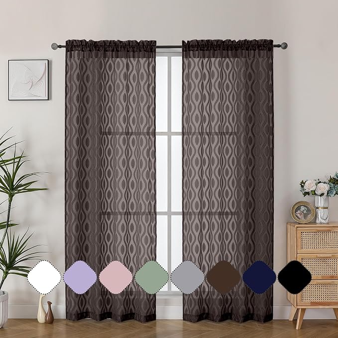 Aiyufeng Brown Sheer Curtains 72 Inches Long 2 Panels, Lightweight Clip by Aiyufeng