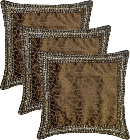 The HomeCentric King/Queen/Twin Brown Decorative Bed Runner Full 68"x18" Bed Runner with Two Pillow Cover, Border, Crystal, Cut Velvet, Mosiac Pattern Bed Scarf on Velvet Fabric - Velvet Fusion