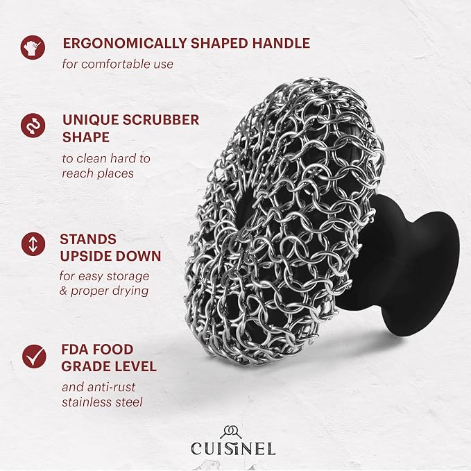 Cuisinel Cast Iron Chainmail Scrubber + Pan Scraper - Image 3