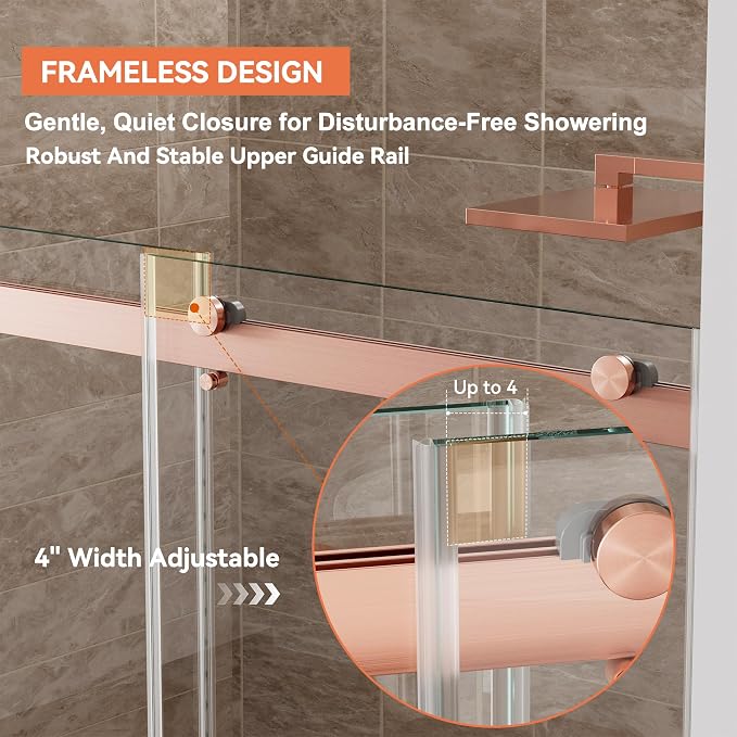 56"-59" W x 75" H Frameless Shower Door, Double Sliding Shower Door, 5/16" - Image 3