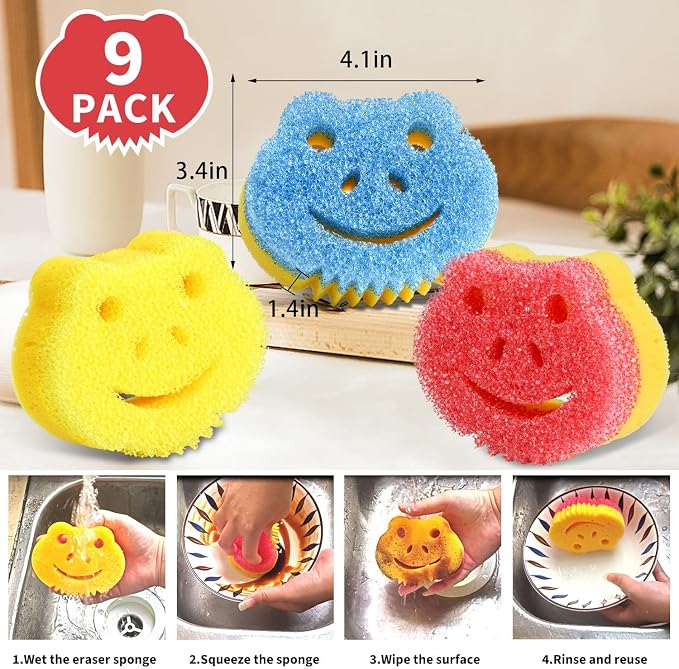 SmilePowo 9 Pack Scrub Sponge, Dual-Sided Temperature Controlled Kitchen Sponge - Image 6