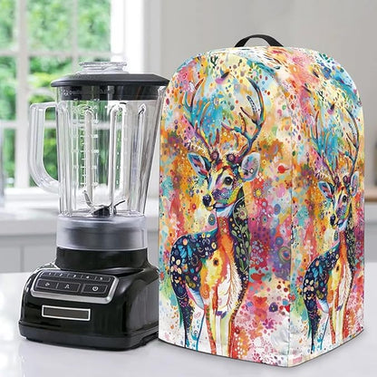 Colorful Deer Blender Dust Cover with Drawstring Stand Mixer or Coffee Maker Cover Anti Fingerprint Polyester Appliance for Home Vibrant Kitchen Decor