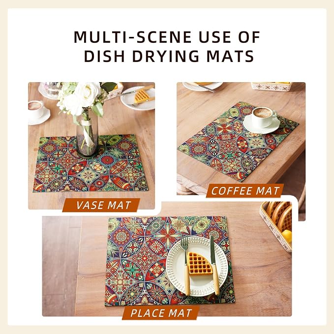 Dish Drying Mat Bohemian Absorbent Coffee Mat Rubber Backed Paisley Moroccan - Image 6