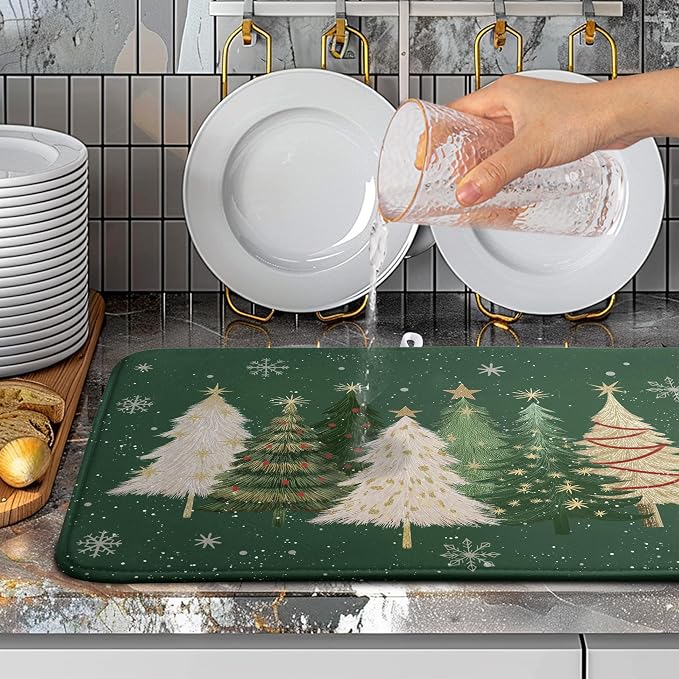 Green Christmas Tree Snowflakes Dish Drying Mat - Image 5