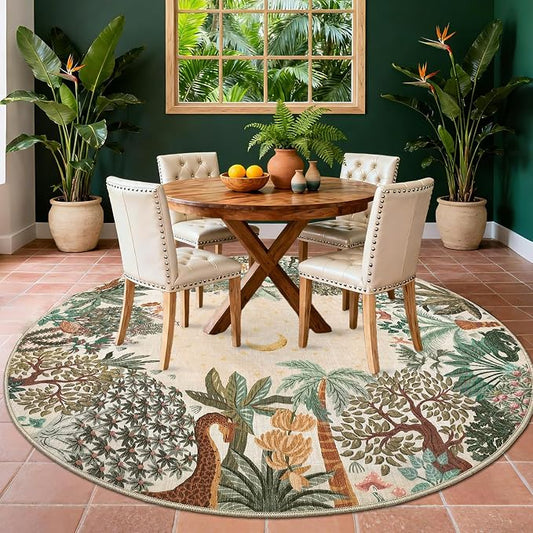GarveeHome Round Area Rugs 8ft for Living Room, Large Beige Jungle Washable - Image 2