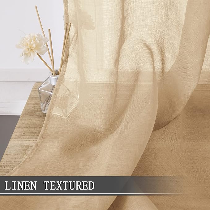 Tollpiz Sheer Curtain Linen Textured Living Room Curtains Sheer Light Filtering - Image 2